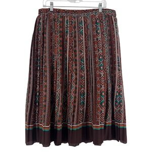 Eden & Olivia Womens XL Brown Southwestern Pleated Midi Skirt Boho Teach Office